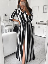 Load image into Gallery viewer, Stripe Maxi Dress 2019 Office Lady Turn-Down Collar Button Long Shirt Dress Women Autumn Summer Long Sleeve Dress